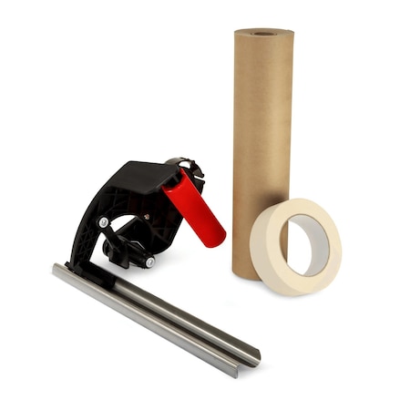 Idl Packaging Set of Hand-Masker Device, 12 x 60 yd Masking Paper and 1.5 x 60 yd Masking Tape for Painting TH-120-12